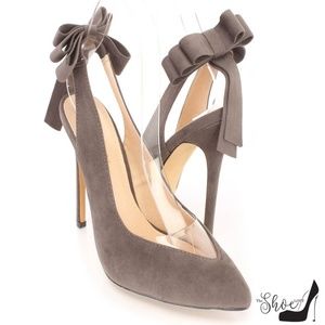 Liliana Shoes - Yvette Grey Bow Pointed Toe Slingback Heels Liliana Shoes - Yvette Grey Bow Pointed Toe Slingback Heels